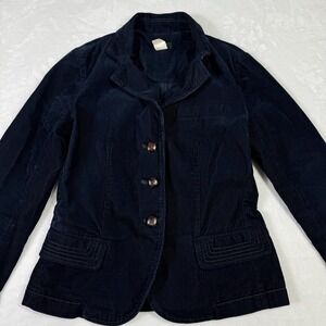 VTG J. Crew Corduroy Blazer Womens PS Navy Wool Collar Equestrian Old Money